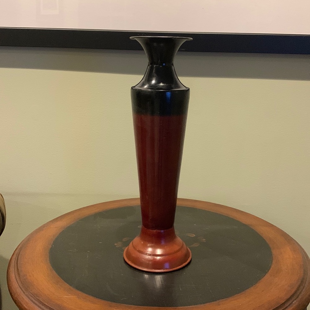 Metal vase 15 inches tall by 5 inches wide